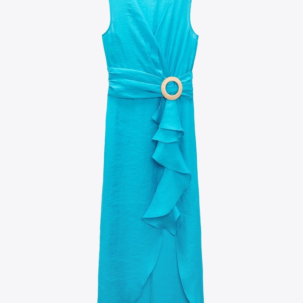 NWT Turquoise Midi Ruffle Dress 2023 - Picture 2 of 8